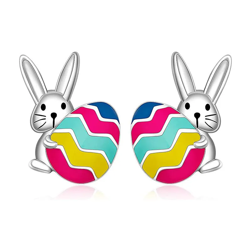 Wholesale Easter Egg Alloy Color Oil Dropping Wave Pendant Spring Carnival Party Earrings