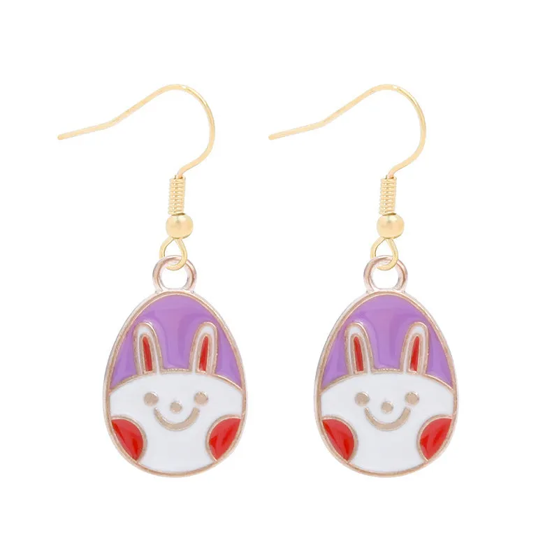 Wholesale Easter Egg Alloy Color Oil Dropping Wave Pendant Spring Carnival Party Earrings