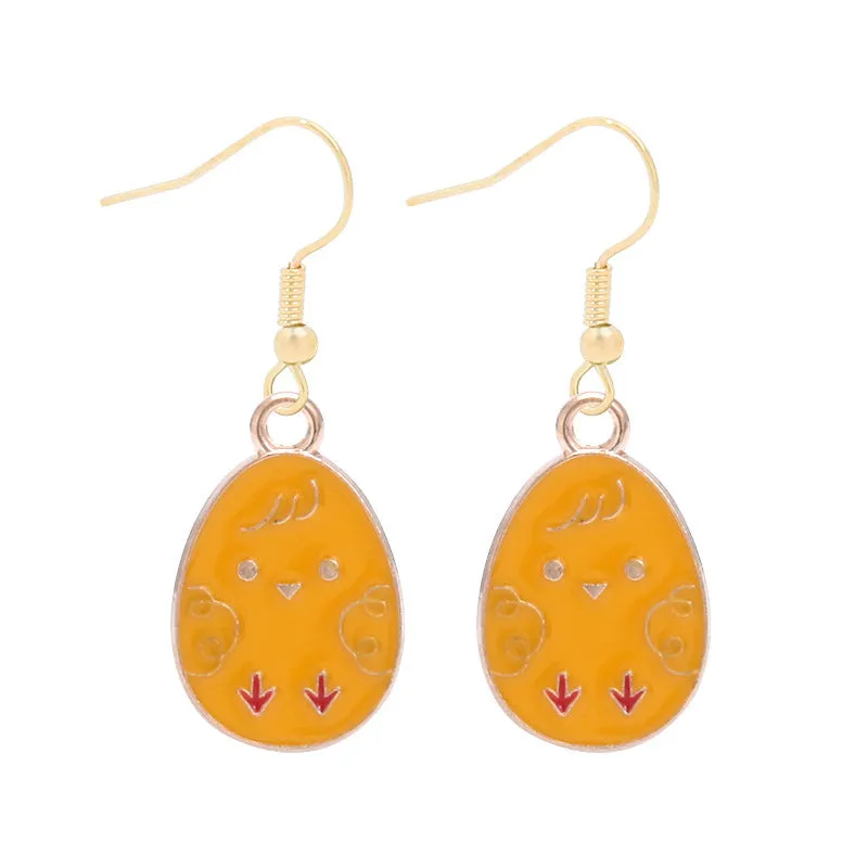 Wholesale Easter Egg Alloy Color Oil Dropping Wave Pendant Spring Carnival Party Earrings