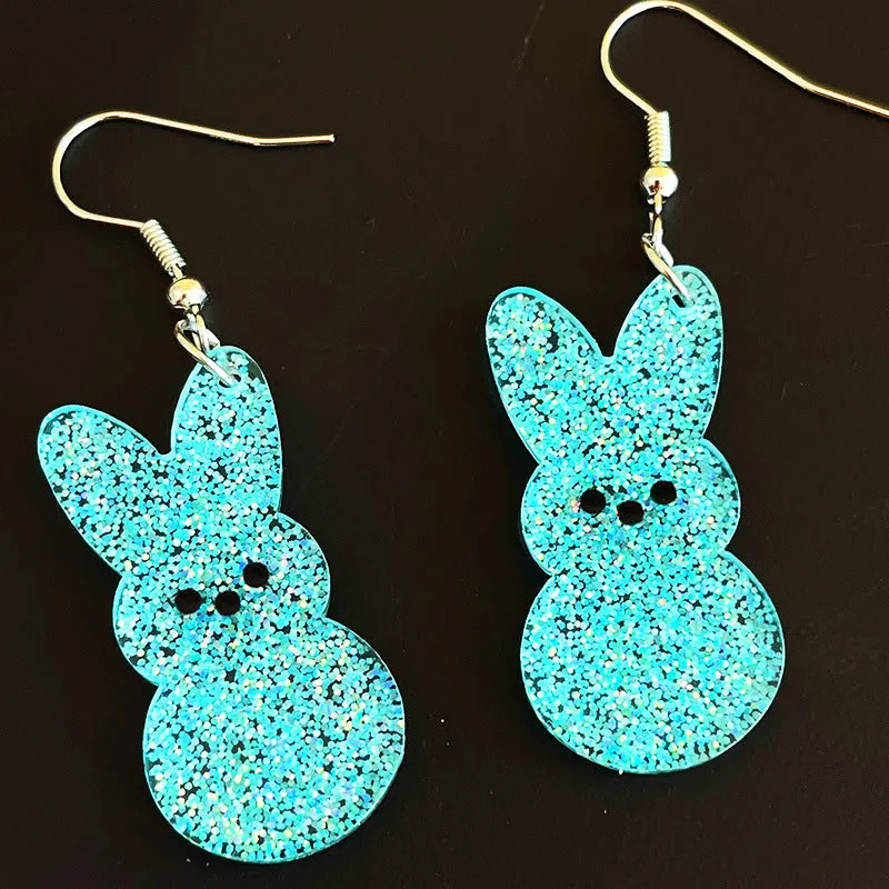 Wholesale Easter jewelry rabbit color shiny acrylic rainbow earrings