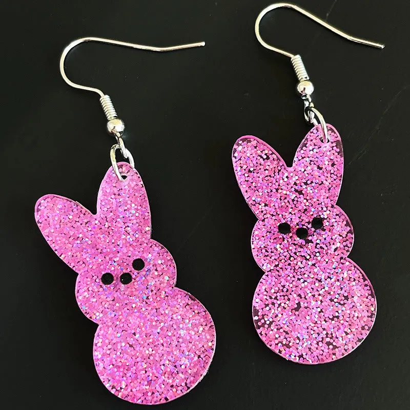 Wholesale Easter jewelry rabbit color shiny acrylic rainbow earrings