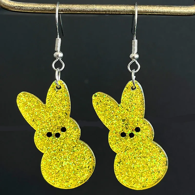 Wholesale Easter jewelry rabbit color shiny acrylic rainbow earrings