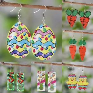 Wholesale Easter rabbit chicken striped egg carrot color hollow pendant double-sided earrings