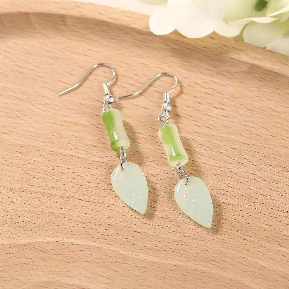 Wholesale Electroplated Ear Hook Long Gradient Bamboo Round Face Earrings