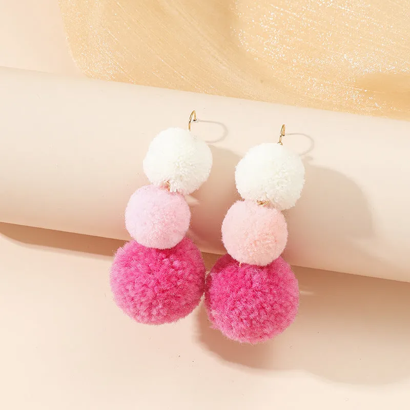 Wholesale Elegant Cute  Fluffy Gradient Pompom Earrings