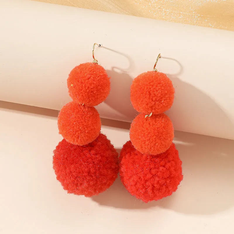 Wholesale Elegant Cute  Fluffy Gradient Pompom Earrings