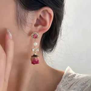 Wholesale Elegant Temperament Everlasting Flower Retro Forest Pearl Rose Earrings