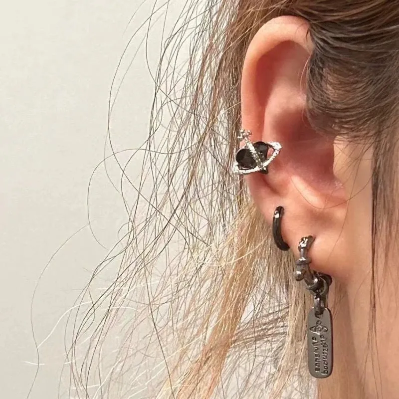 Wholesale Empress Dowager Punk Style Square Hangtag Saturn Letter Earrings Unisex Ear Ring Earrings for Men and Women Tanabata Gift