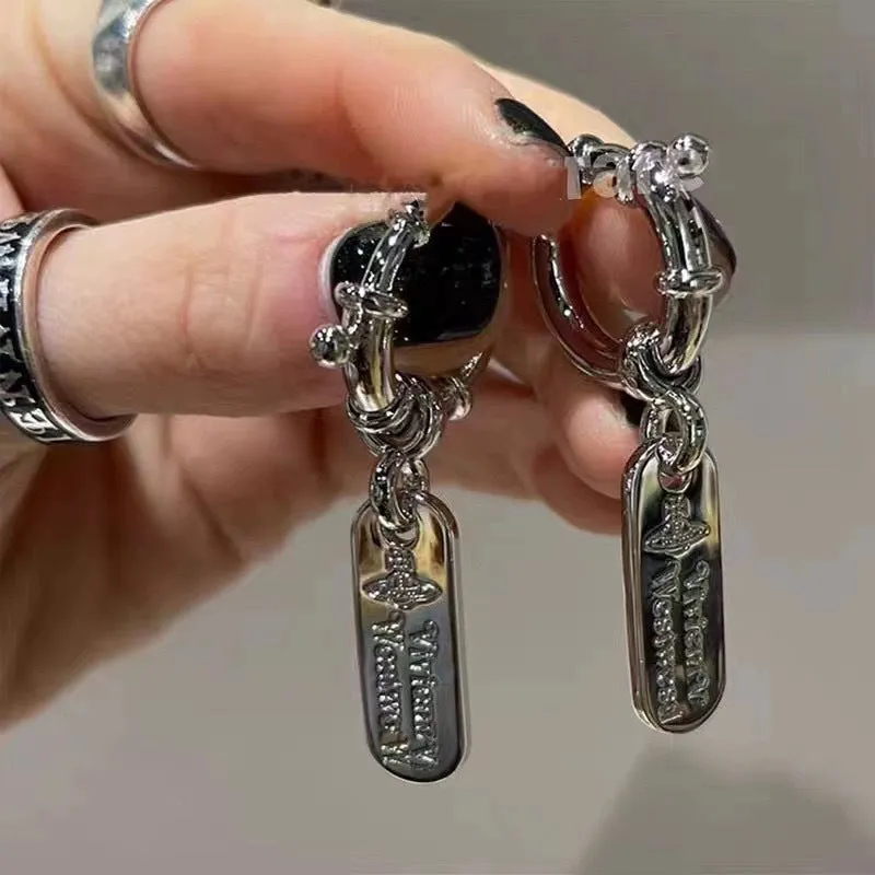 Wholesale Empress Dowager Punk Style Square Hangtag Saturn Letter Earrings Unisex Ear Ring Earrings for Men and Women Tanabata Gift