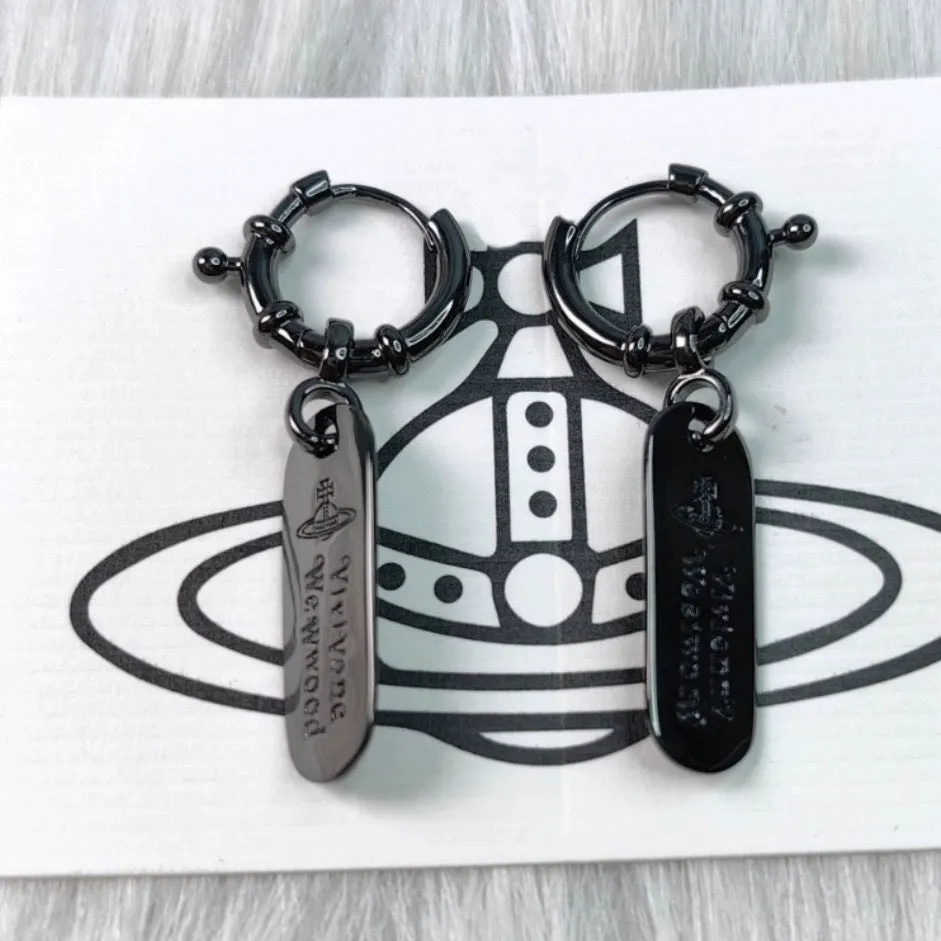 Wholesale Empress Dowager Punk Style Square Hangtag Saturn Letter Earrings Unisex Ear Ring Earrings for Men and Women Tanabata Gift
