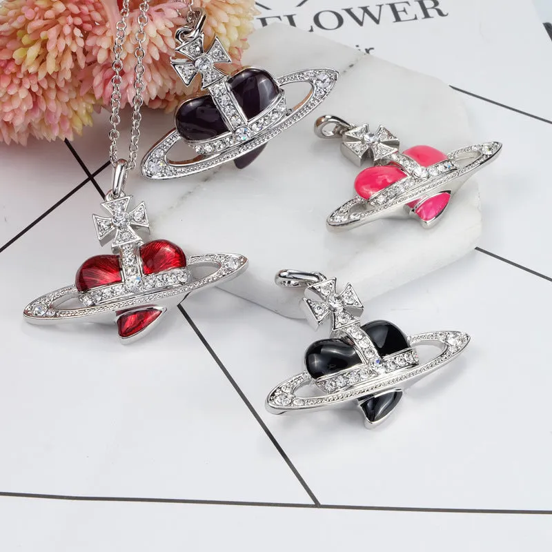 Wholesale Enamel Lacquered Love Saturn Necklace