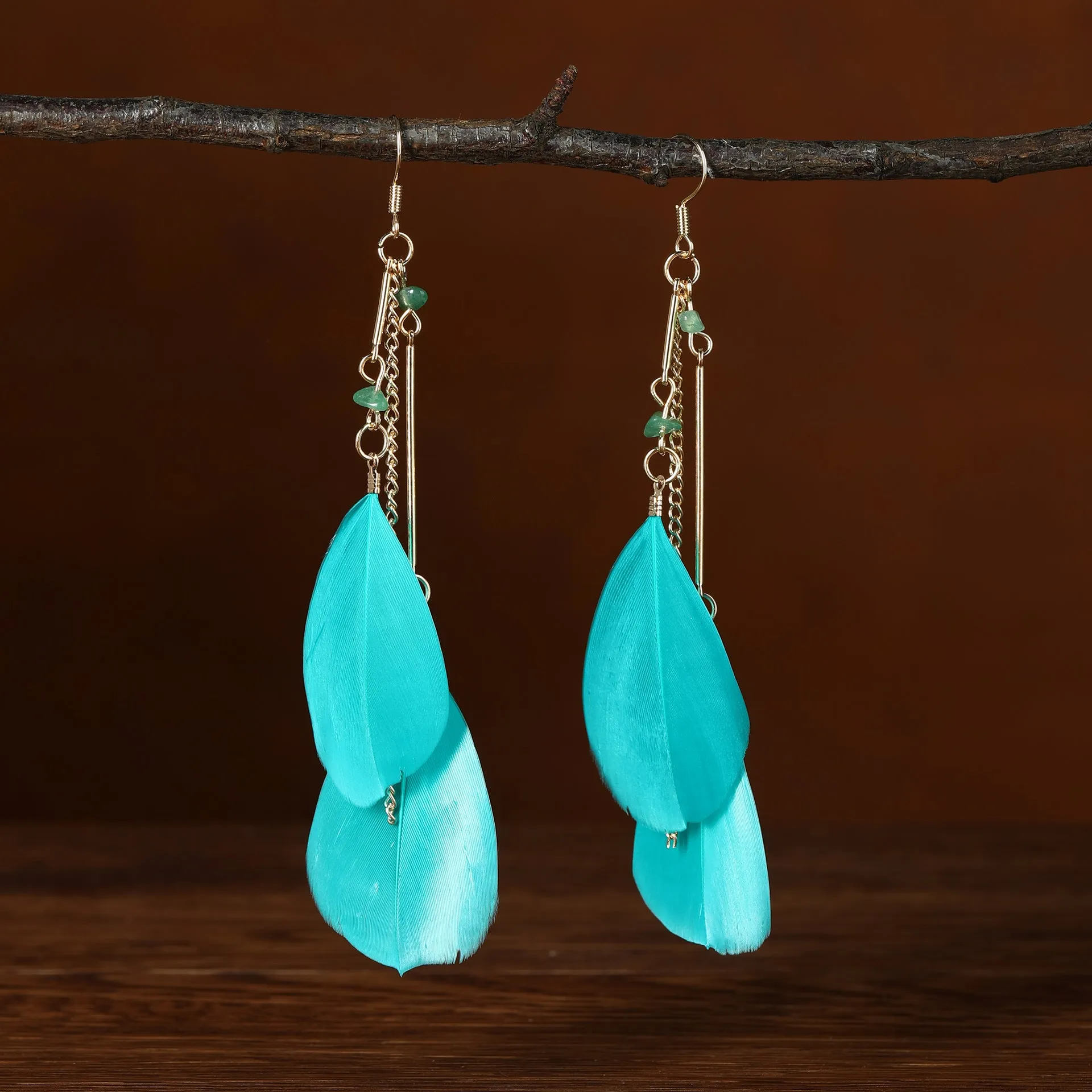 Wholesale Ethnic retro long multi-color holiday feather beaded circle earrings