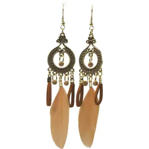 Wholesale Ethnic retro long multi-color holiday feather beaded circle earrings