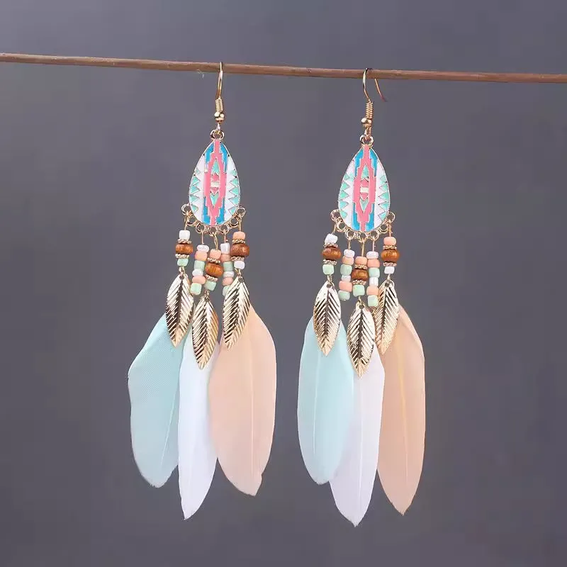 Wholesale Ethnic style super fairy high-end feather earrings