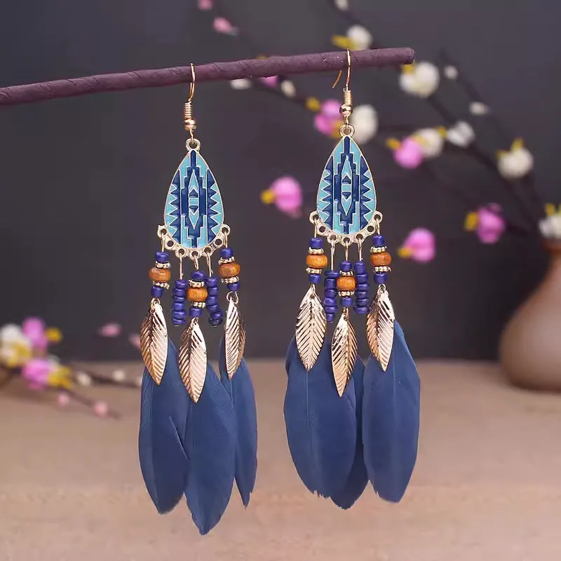 Wholesale Ethnic style super fairy high-end feather earrings