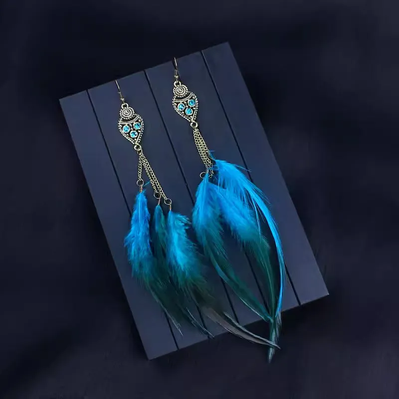 Wholesale Ethnic style super fairy high-end feather earrings