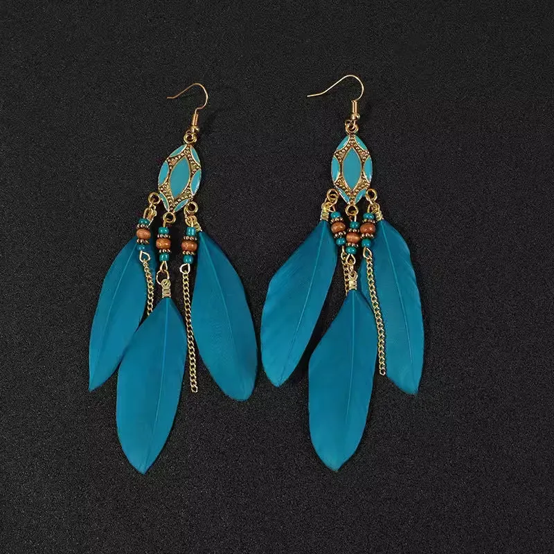 Wholesale Ethnic style super fairy high-end feather earrings