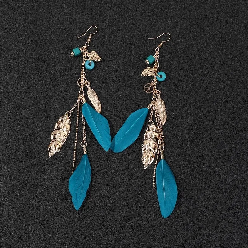Wholesale Ethnic style super fairy high-end feather earrings
