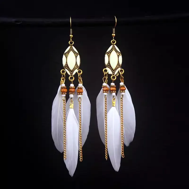 Wholesale Ethnic style super fairy high-end feather earrings