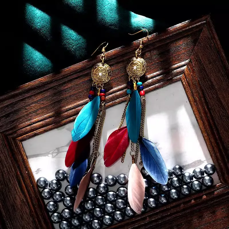 Wholesale Ethnic style super fairy high-end feather earrings