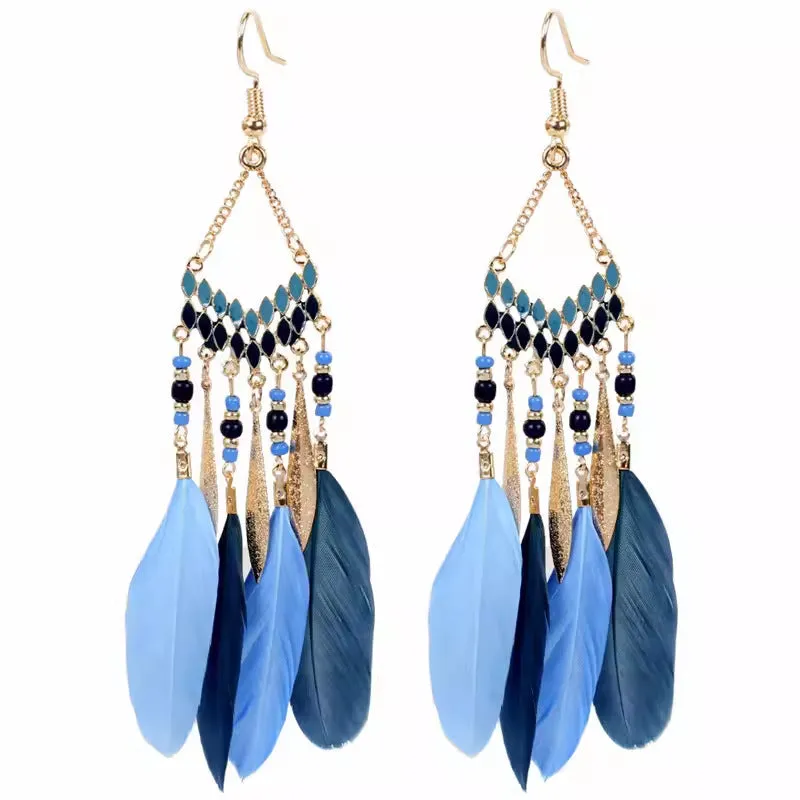 Wholesale Ethnic style super fairy high-end feather earrings
