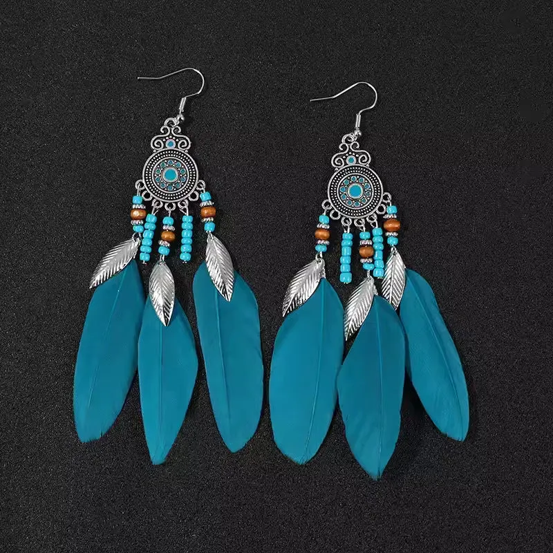 Wholesale Ethnic style super fairy high-end feather earrings