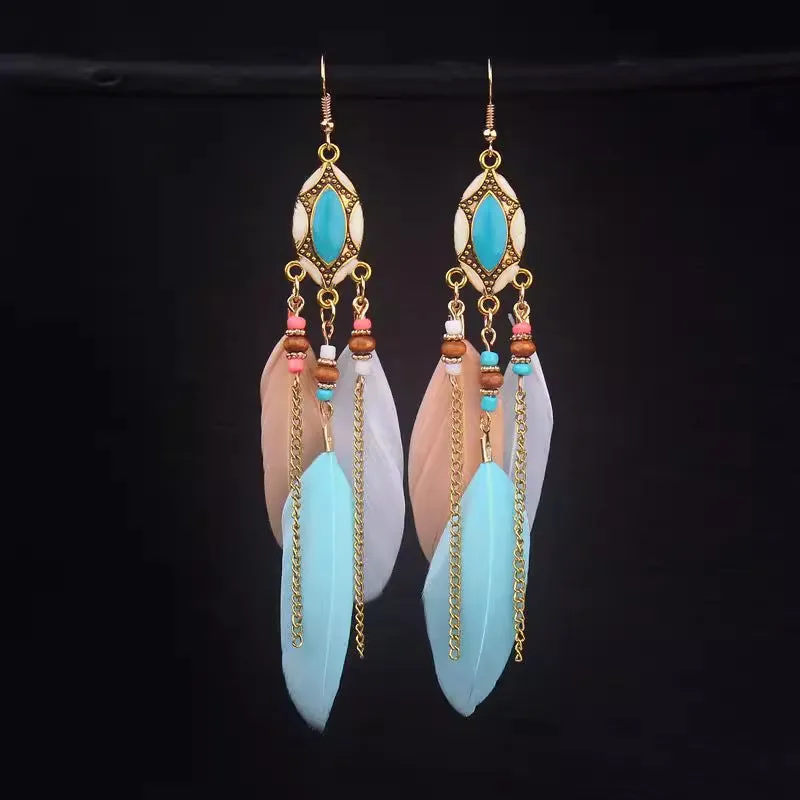 Wholesale Ethnic style super fairy high-end feather earrings