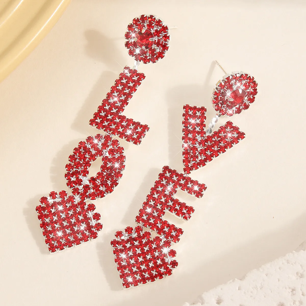 Wholesale Europe and the United States cross-border decorative personality flash diamond love earrings versatile fashion design sense earrings earrings Valentine's Day jewelry