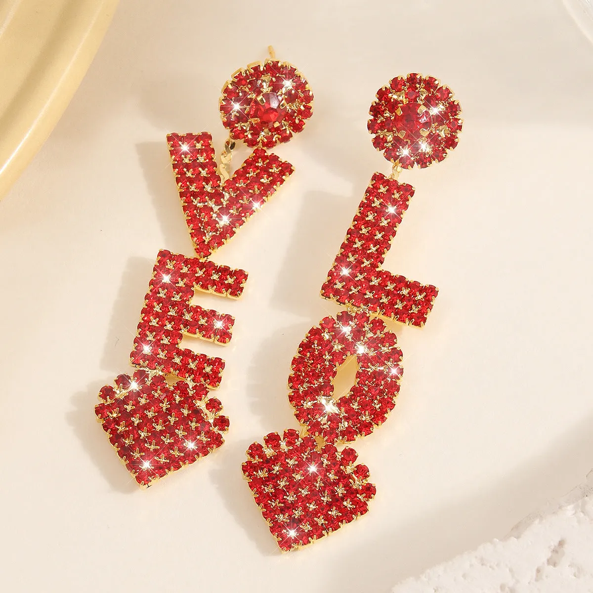 Wholesale Europe and the United States cross-border decorative personality flash diamond love earrings versatile fashion design sense earrings earrings Valentine's Day jewelry