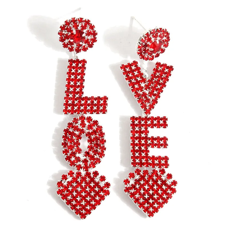 Wholesale Europe and the United States cross-border decorative personality flash diamond love earrings versatile fashion design sense earrings earrings Valentine's Day jewelry