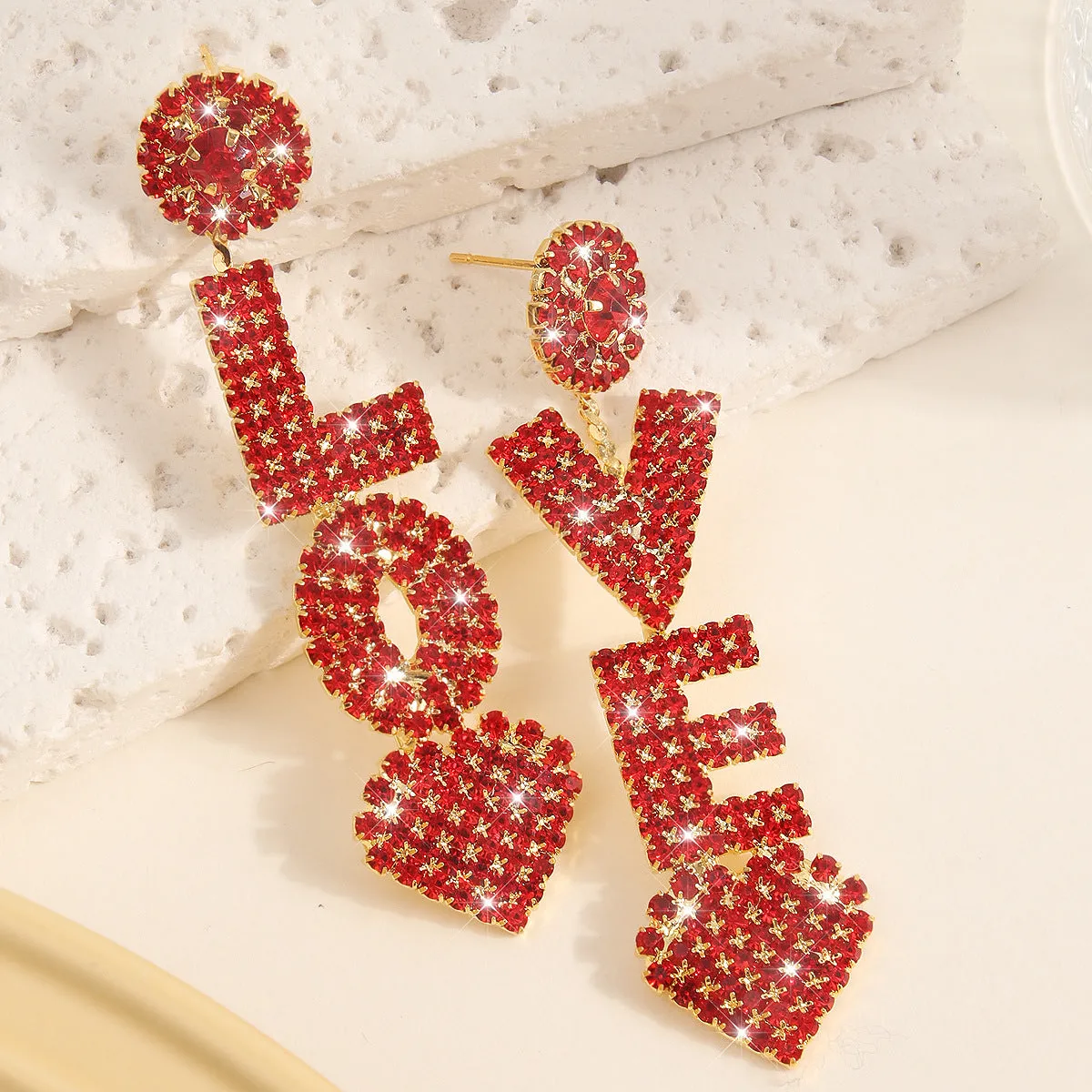 Wholesale Europe and the United States cross-border decorative personality flash diamond love earrings versatile fashion design sense earrings earrings Valentine's Day jewelry