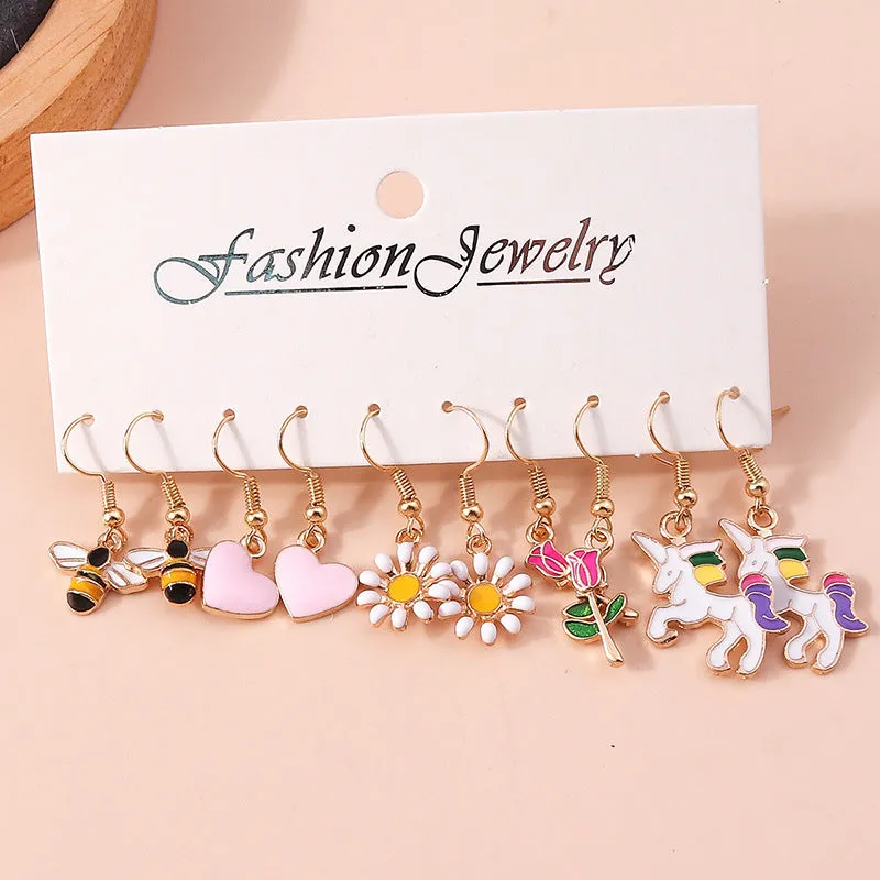 Wholesale Europe and the United States cross-border jewelry elegant fashion flower rose small daisy earrings love unicorn bee earrings