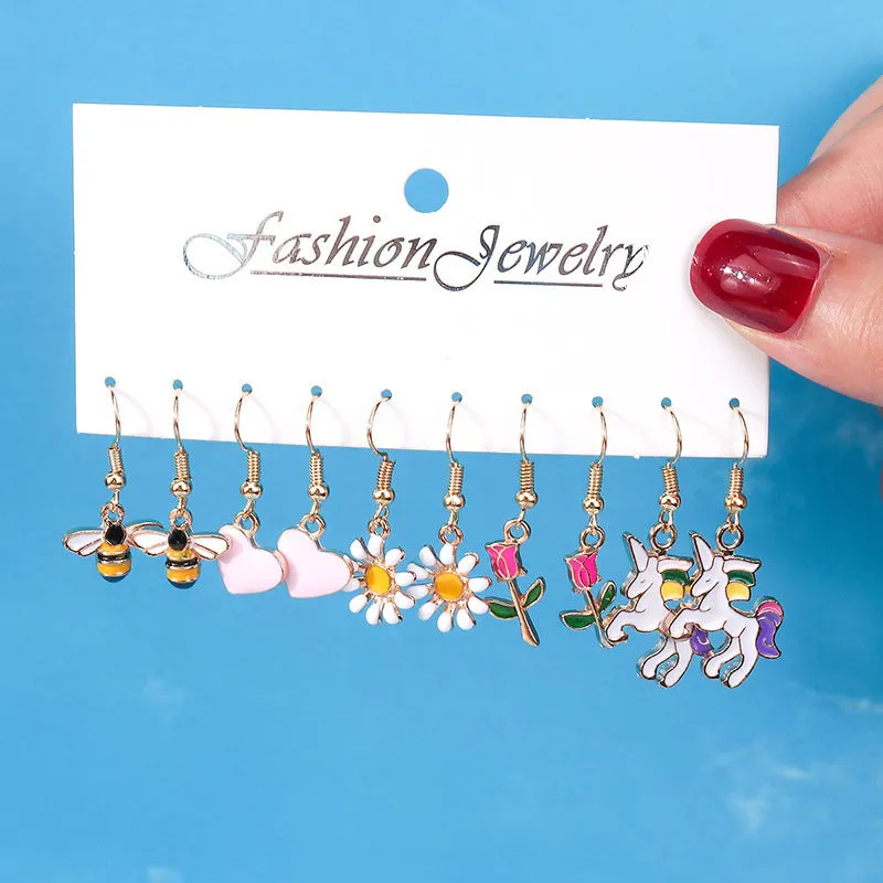 Wholesale Europe and the United States cross-border jewelry elegant fashion flower rose small daisy earrings love unicorn bee earrings