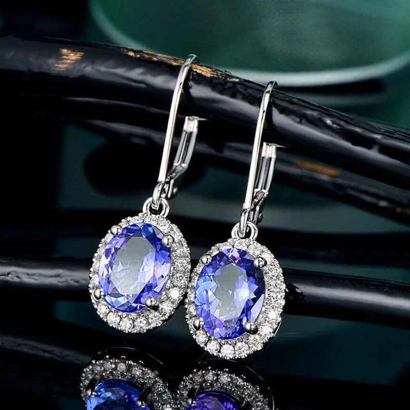 Wholesale Europe and the United States cross-border live network red luxury sapphire blue zircon long earrings temperament Valentine's Day gift earrings women