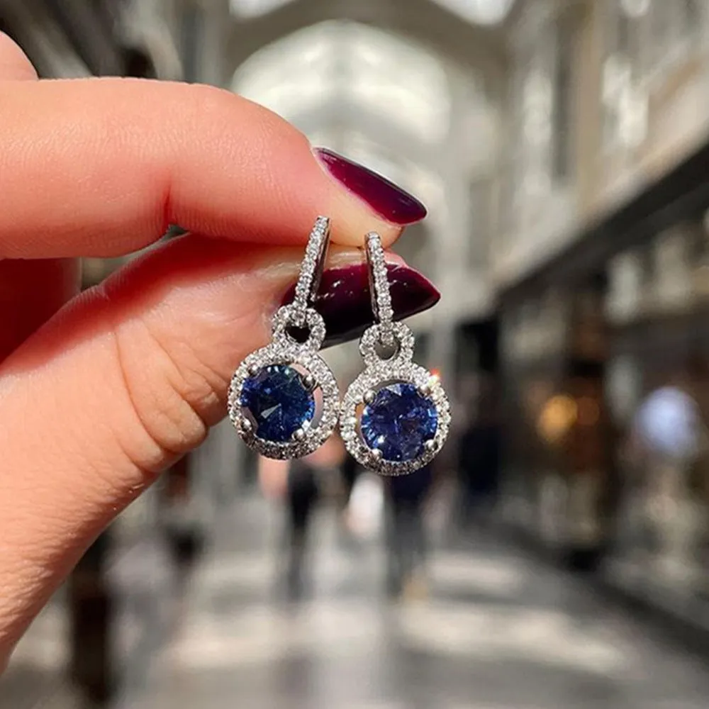 Wholesale Europe and the United States cross-border live network red luxury sapphire blue zircon long earrings temperament Valentine's Day gift earrings women