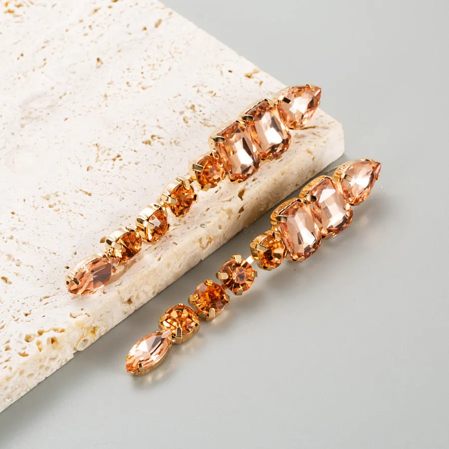 Wholesale Exaggerated Alloy Diamond Multi-layered Geometric Glass Diamond Long Earrings