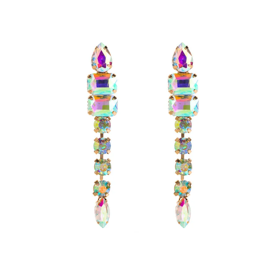 Wholesale Exaggerated Alloy Diamond Multi-layered Geometric Glass Diamond Long Earrings
