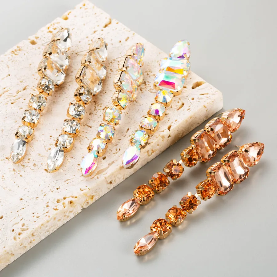Wholesale Exaggerated Alloy Diamond Multi-layered Geometric Glass Diamond Long Earrings