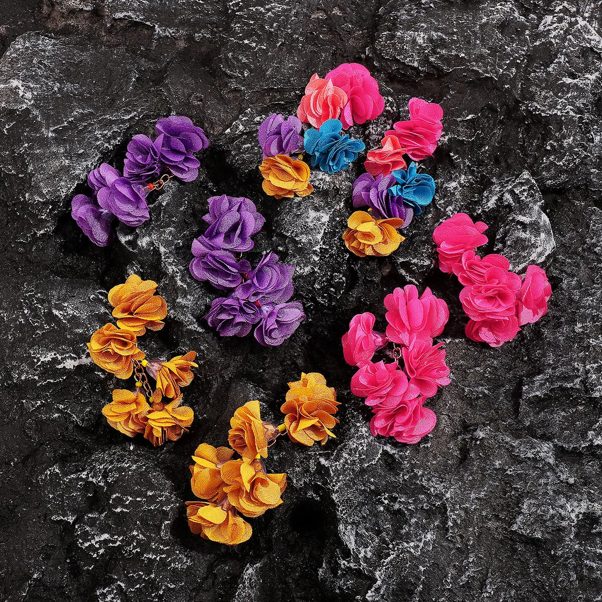 Wholesale Exaggerated Bohemian Colorful Flower Tassel Earrings