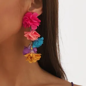 Wholesale Exaggerated Bohemian Colorful Flower Tassel Earrings