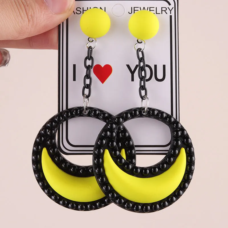Wholesale Exaggerated Candy Color Three-Dimensional Crescent Acrylic Earrings