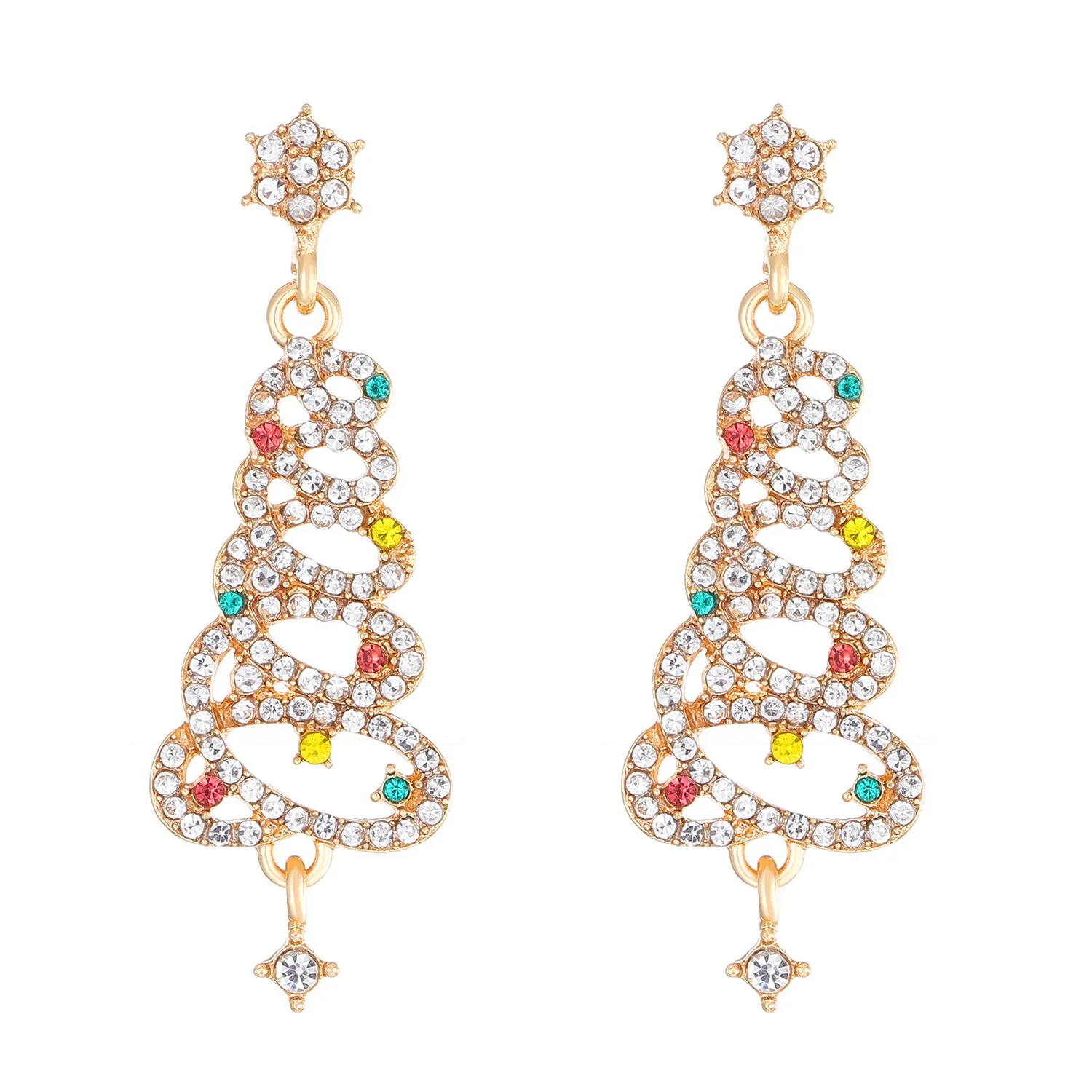 Wholesale Exaggerated Creative Diamond Christmas Tree Colored Diamond Earrings