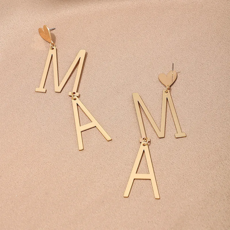 Wholesale Exaggerated design creative metal heart MAMA women's earrings