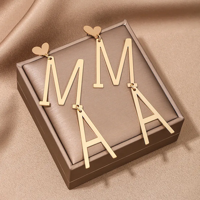 Wholesale Exaggerated design creative metal heart MAMA women's earrings