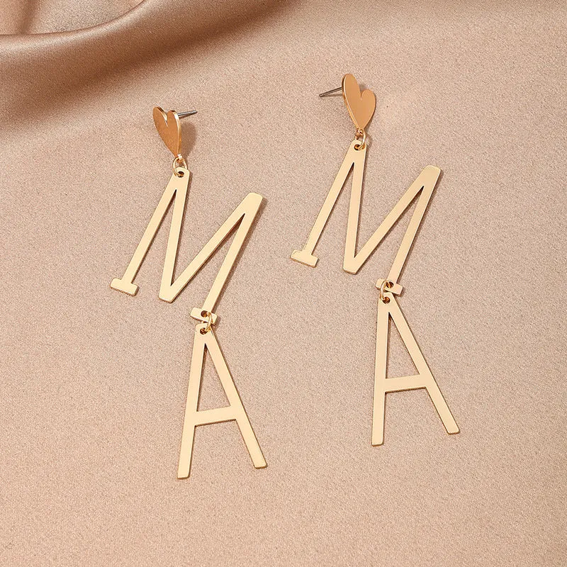 Wholesale Exaggerated design creative metal heart MAMA women's earrings