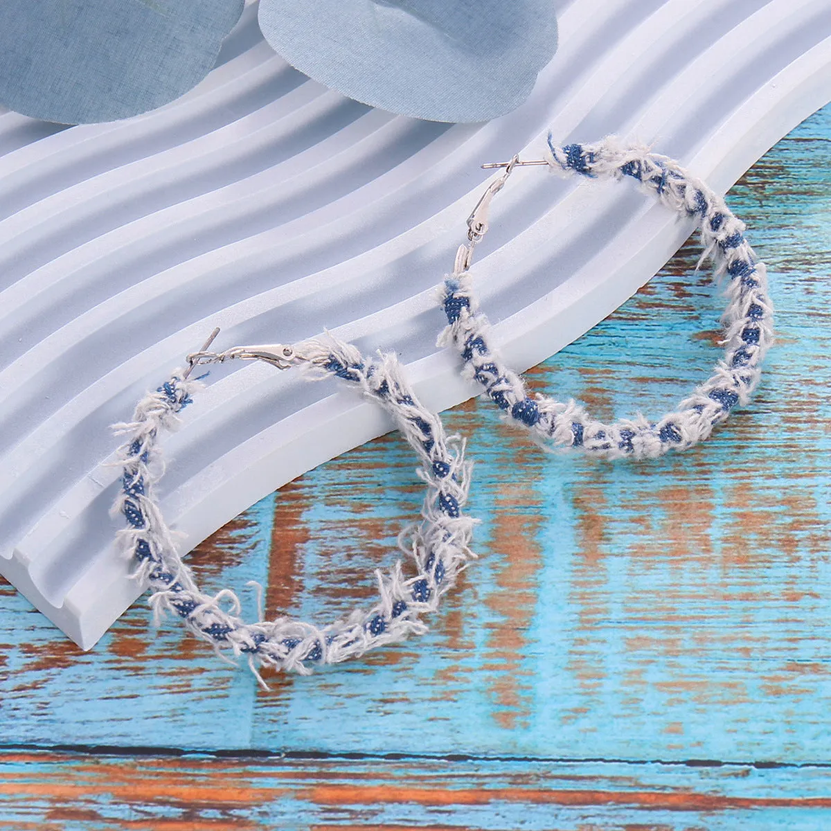 Wholesale Exaggerated Fashionable Atmosphere High-grade Denim Tassel Chain Bohemian Style Denim Earrings