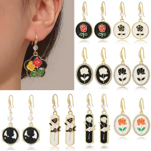 Wholesale Exaggerated Flower Rose High-end Small Fragrance Style Metal Earrings