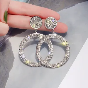 Wholesale Exaggerated Geometric Round Shape with Diamonds and Versatile Circle Earrings