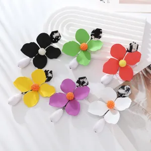 Wholesale Exaggerated Long Multi-layered Flower Alloy Painted Drop-shaped Pearl Earrings