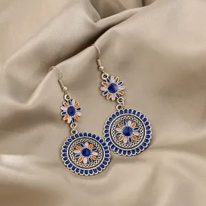 Wholesale Exaggerated Retro Bohemian Alloy Oil Dropping Round Sunflower Retro Ethnic Style Earrings